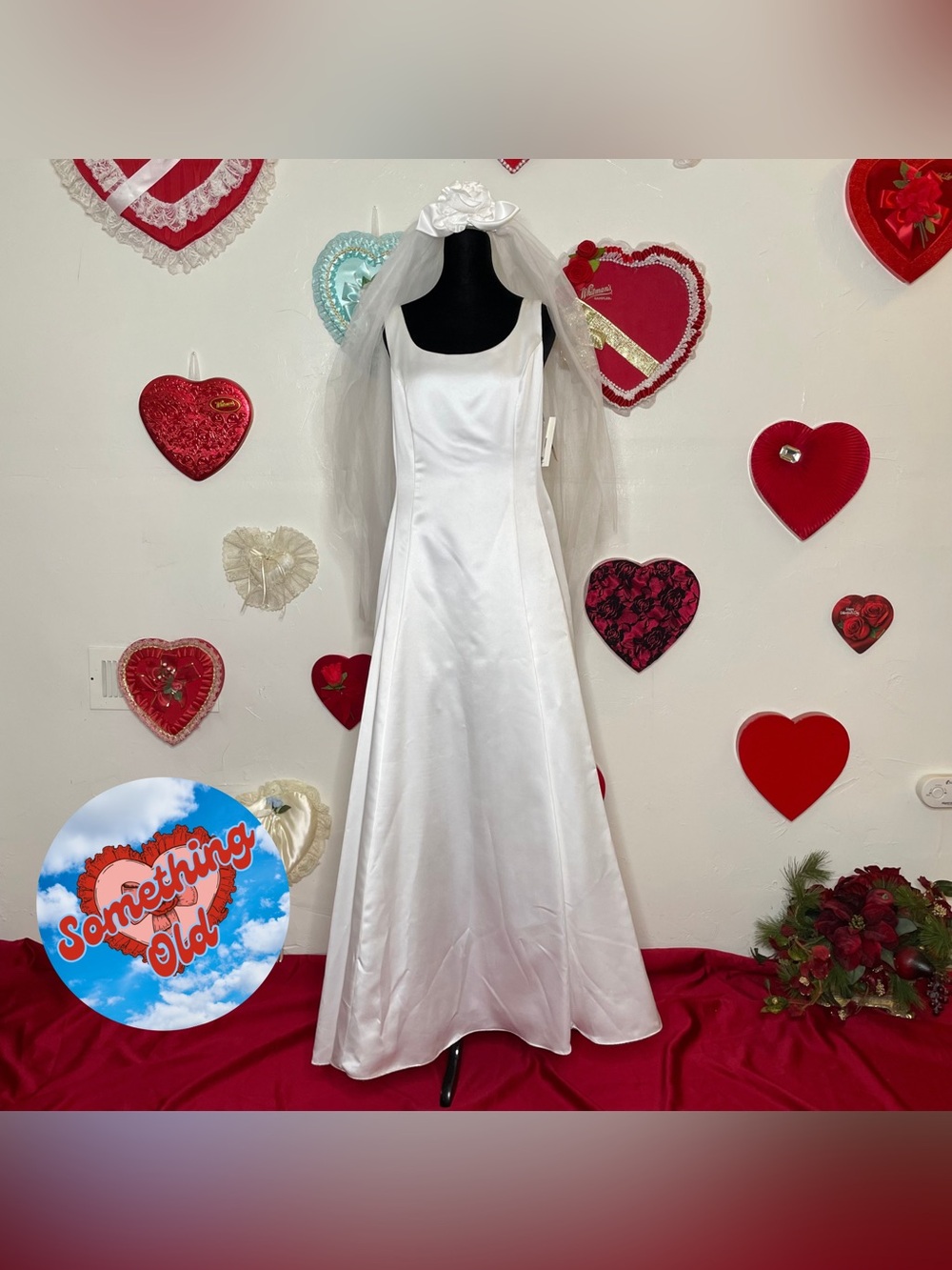 NWT JESSICA MCCLINTOCK WHITE SATIN WEDDING DRESS & VEIL AS IS SZ 12